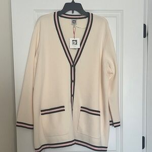 Anne Klein Cream Cardigan with Black and Pink Trim
